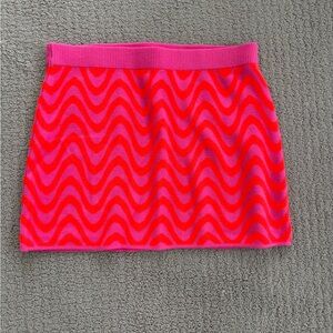 H&M Pink and Red Zigzag Knit Mini Skirt